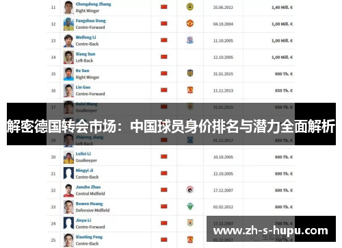 解密德国转会市场：中国球员身价排名与潜力全面解析